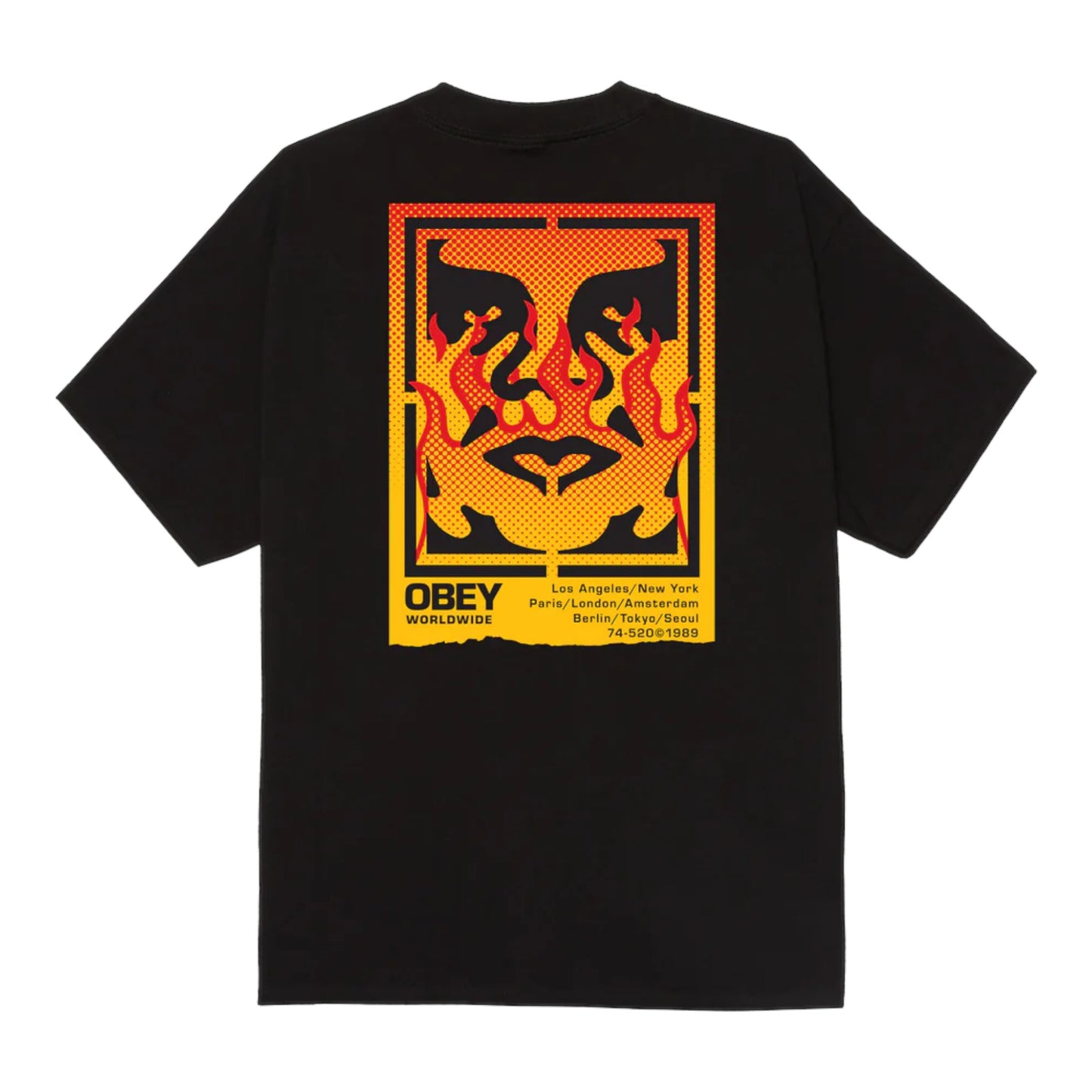 T-Shirt Obey Icon Stencil Flame Tee - Black