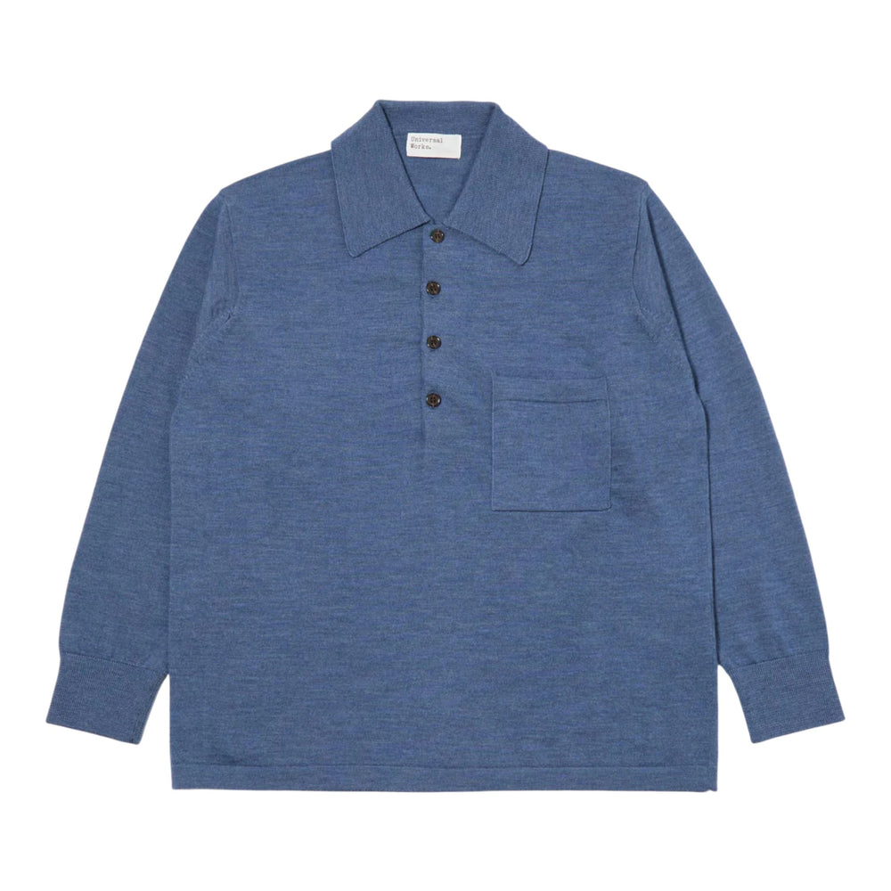 Polo Universal Works L/S Pullover Knit Merino - Airforce Blue