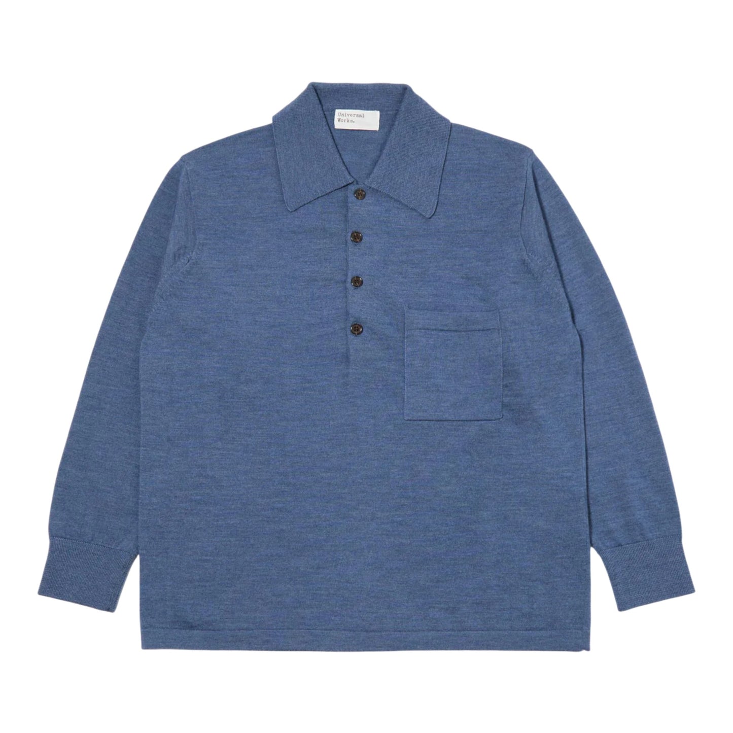 Polo Universal Works L/S Pullover Knit Merino - Airforce Blue