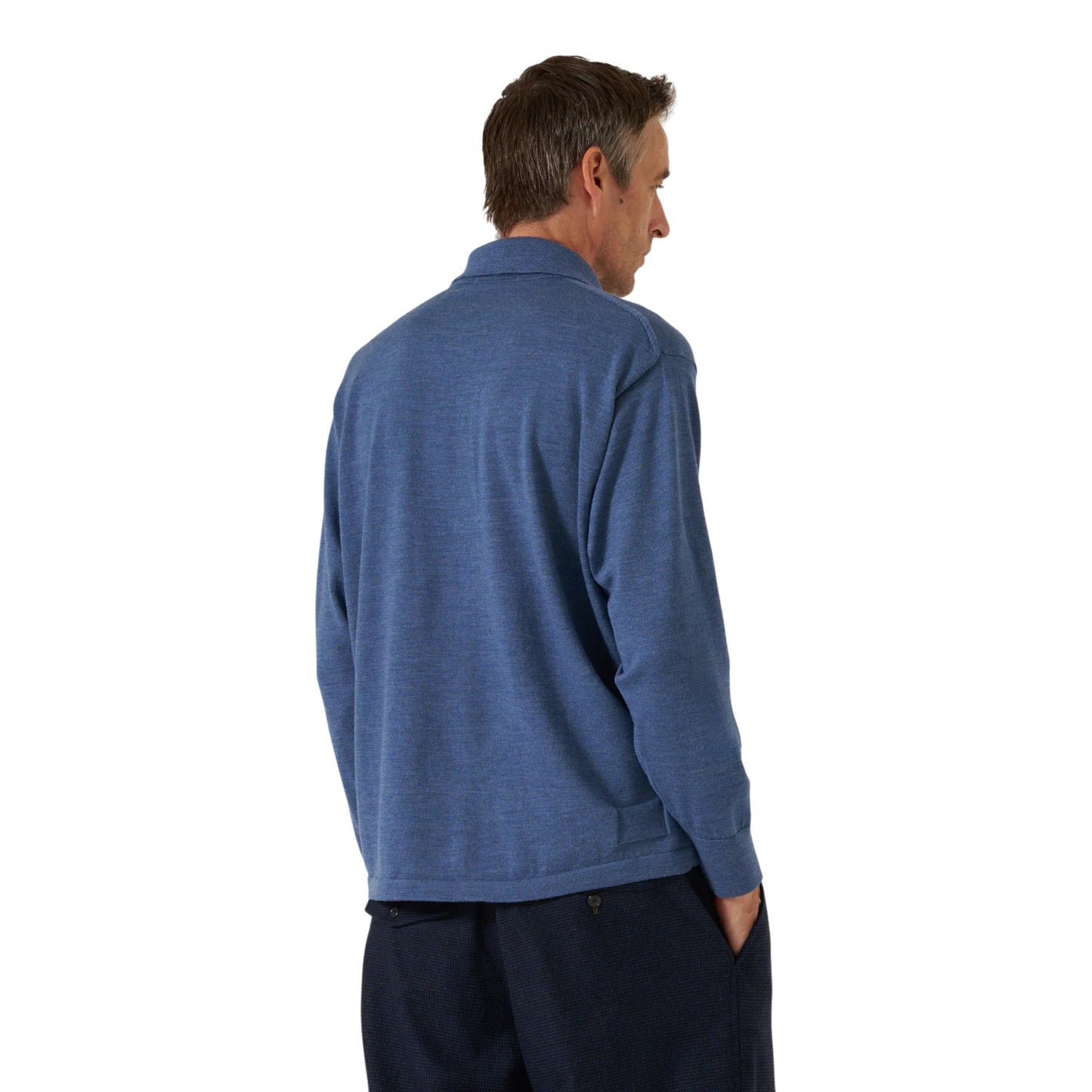 Polo Universal Works L/S Pullover Knit Merino - Airforce Blue