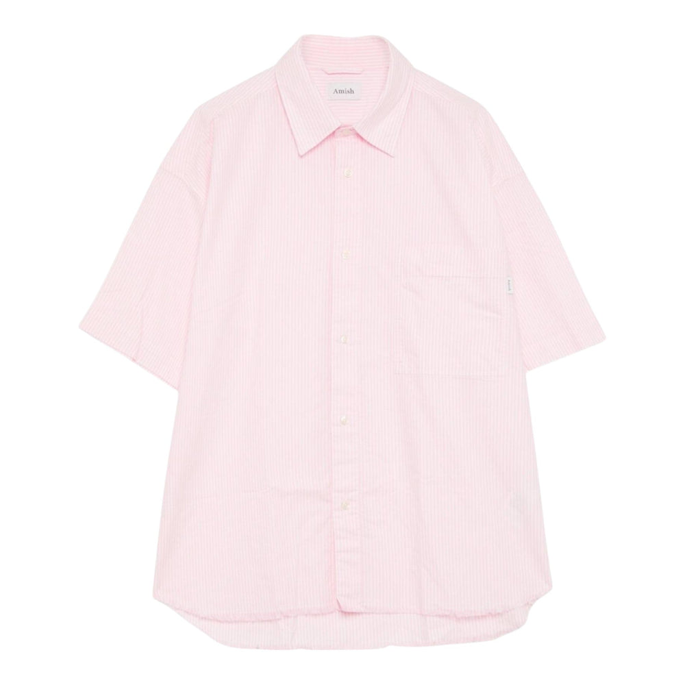 Camicia Boxy Amish Raw Edge Oxford Stripe - White / Rose - Camicie di Amish | Francis Concept