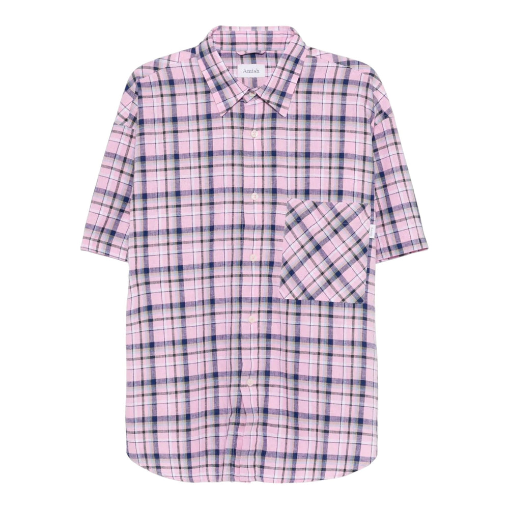 Camicia Dropped Man Amish Cotton Linen Check - Washed Rose - Camicie di Amish | Francis Concept