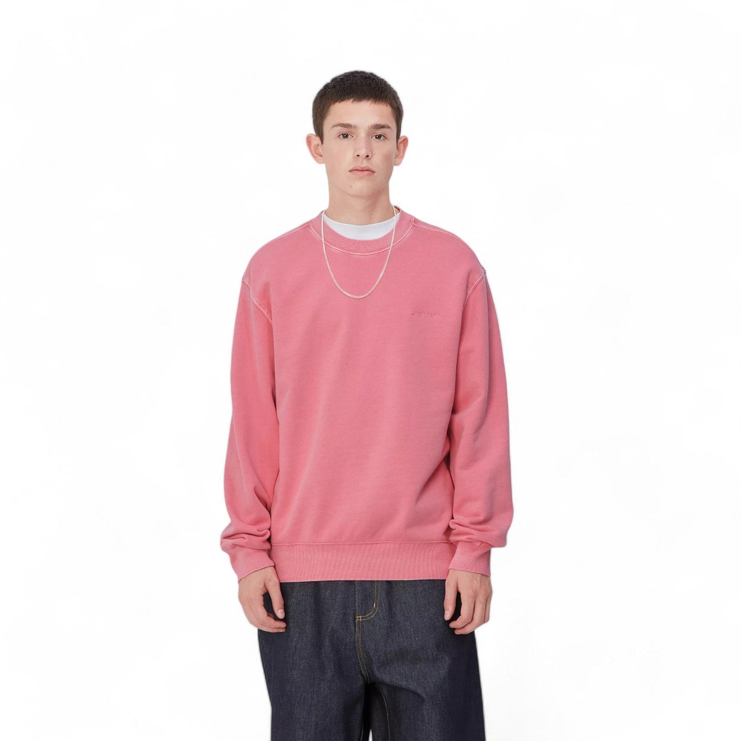 Carhartt Wip Duster Script Sweat - Charm Pink (Garmente Dyed) - Felpe di Carhartt Wip | Francis Concept