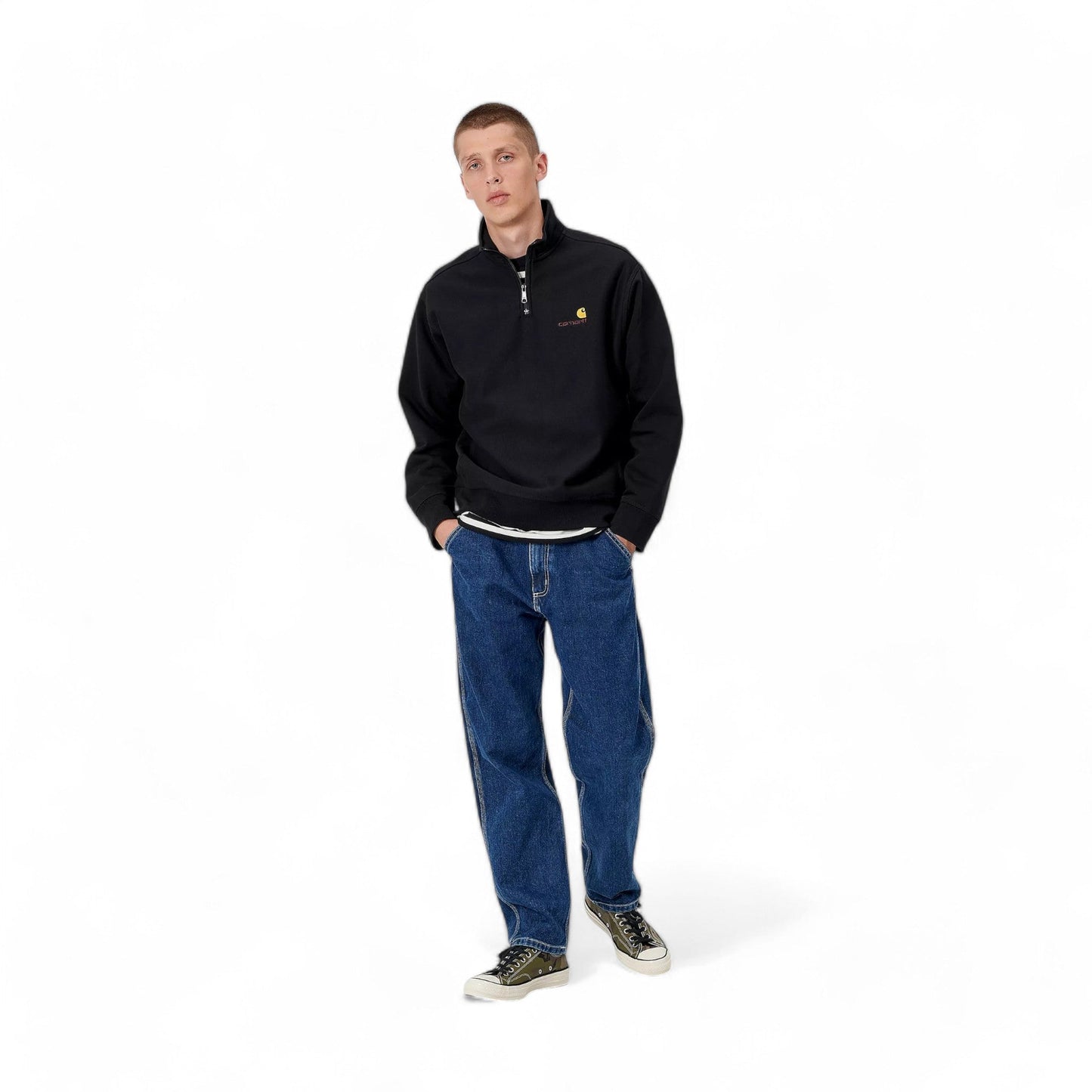 Carhartt Wip Half Zip American Script Sweat - Black - Felpe di Carhartt Wip | Francis Concept
