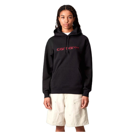Felpa Carhartt Wip W' Hooded Carhartt Sweatshirt - Black / Scarlet - Felpe di Carhartt Wip | Francis Concept