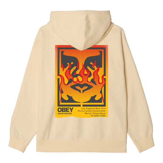 Felpa Obey Icon Stencil Flame Fleece - Unbleached - Felpe di Obey | Francis Concept