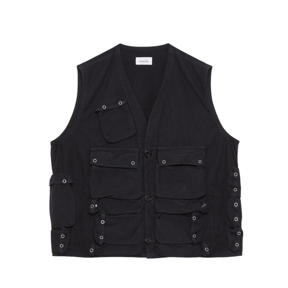 Gilet Uomo Amish Vest Parà MAN AMISH Ripstop SW Washed black Nero - Gilet di Amish | Francis Concept