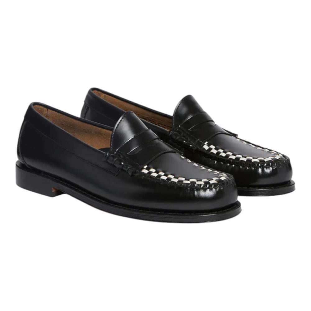 Mocassino G.H.Bass & Co Weejuns Larson Weave Loafers Black Leather with White Leather Check - Scarpe di G.H.Bass & Co. | Francis Concept
