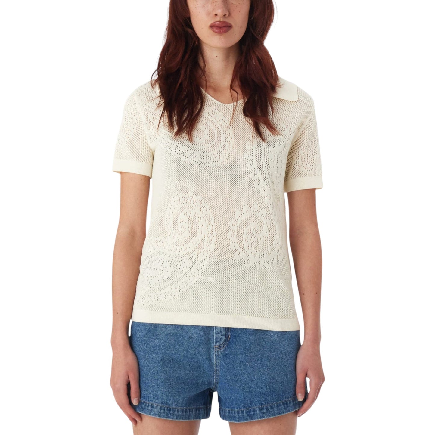 Polo Donna Obey Briana open Knit Shirt - Bianco - T-Shirt di Obey | Francis Concept