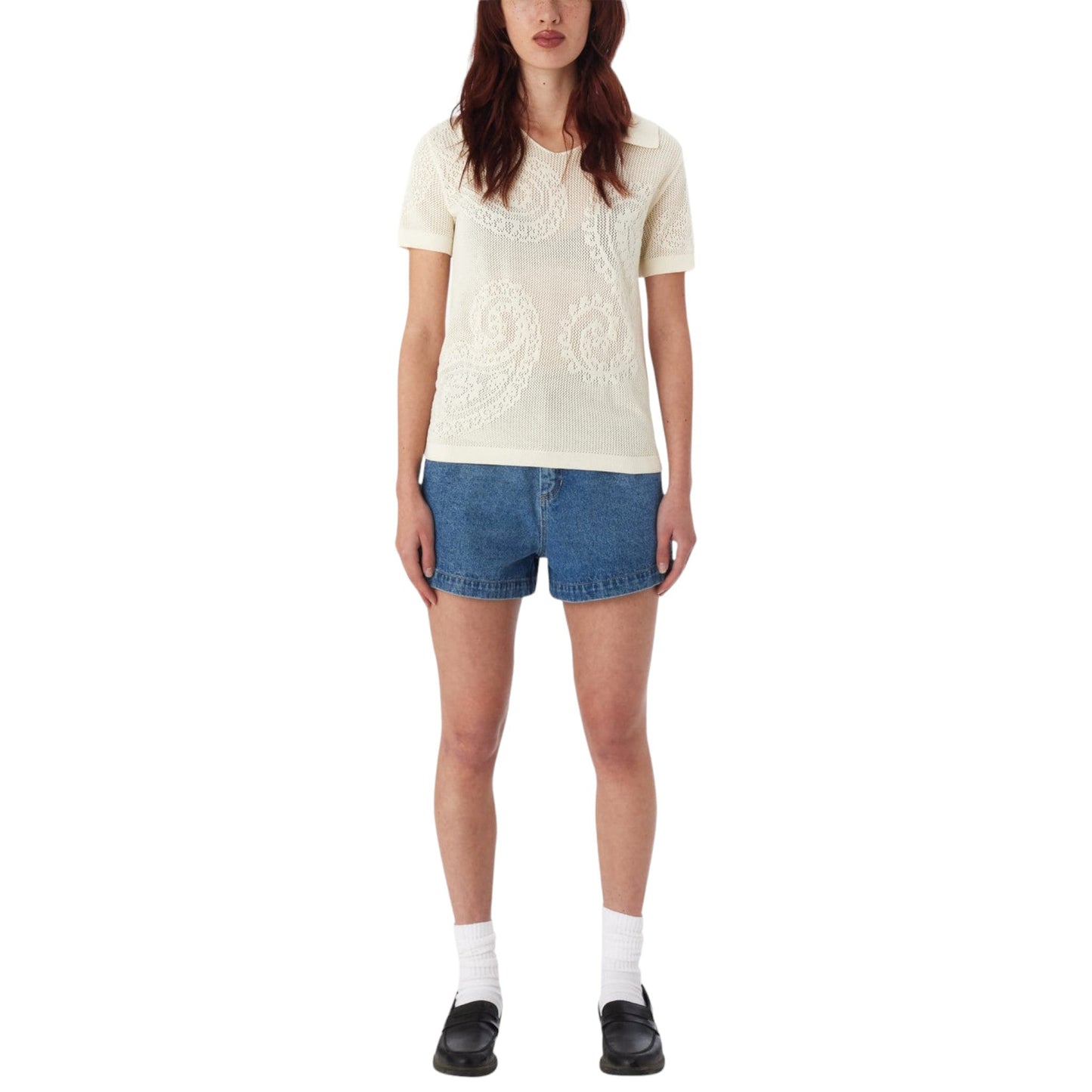 Polo Donna Obey Briana open Knit Shirt - Bianco - T-Shirt di Obey | Francis Concept