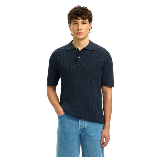 Polo Selected Homme Mattis Knit New Cable Polo - Blue-Francis Concept