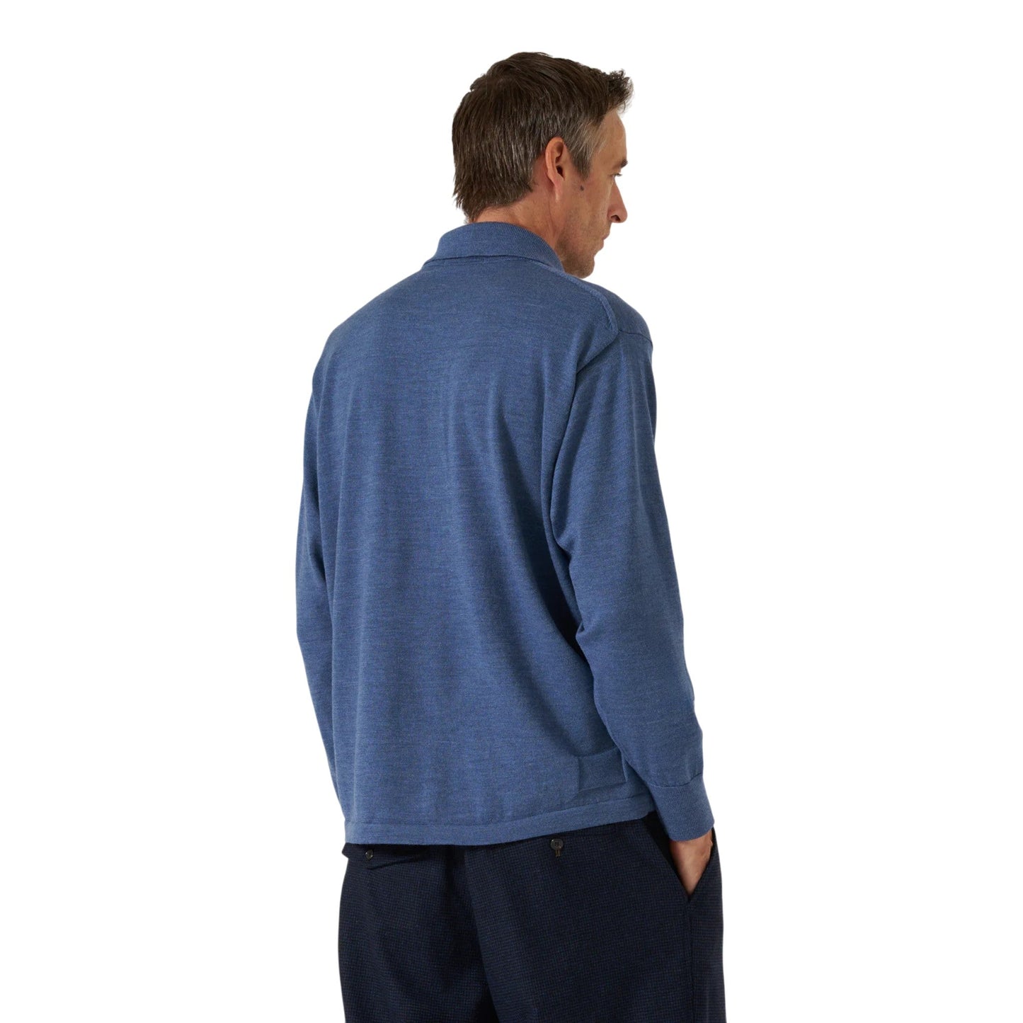 Polo Universal Works L/S Pullover Knit Merino - Airforce Blue - Maglieria di Universal Works | Francis Concept