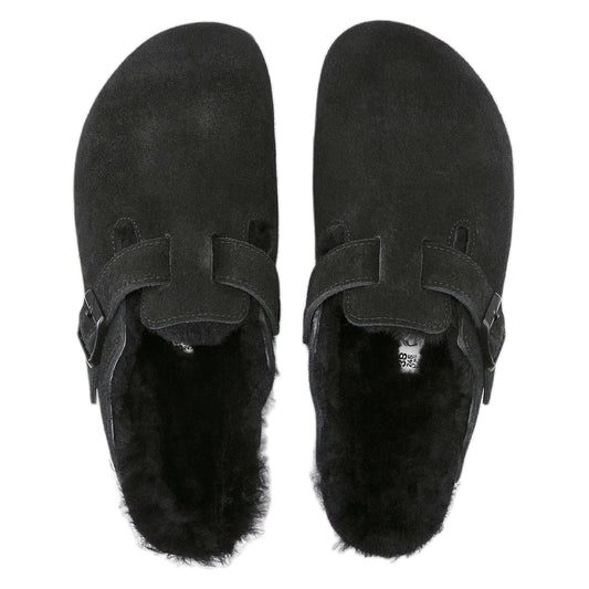 Sabot Birkenstock Boston Shearling Suede Leather - Black