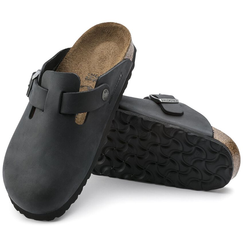 Sabot Unisex Birkenstock Boston - Black Leather - Scarpe di Birkenstock | Francis Concept