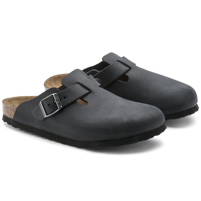 Sabot Unisex Birkenstock Boston - Black Leather - Scarpe di Birkenstock | Francis Concept