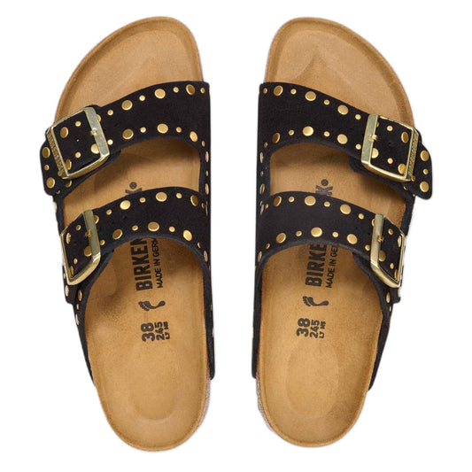 Sandali Birkenstock Arizona Rivet Suede Leather - Black-Francis Concept
