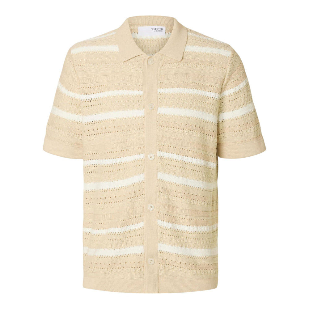 Selected Homme Knit Crochet Polo Cardigan - Oatmeal egret - Polo di Selected Homme | Francis Concept