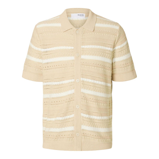 Selected Homme Knit Crochet Polo Cardigan - Oatmeal egret - Polo di Selected Homme | Francis Concept