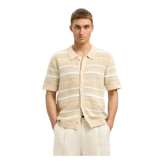 Selected Homme Knit Crochet Polo Cardigan - Oatmeal egret - Polo di Selected Homme | Francis Concept