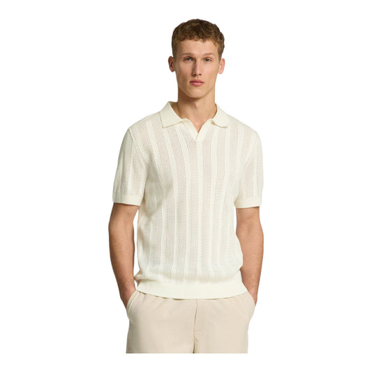 Selected Homme Knit Crochet Polo - Egret - Polo di Selected Homme | Francis Concept