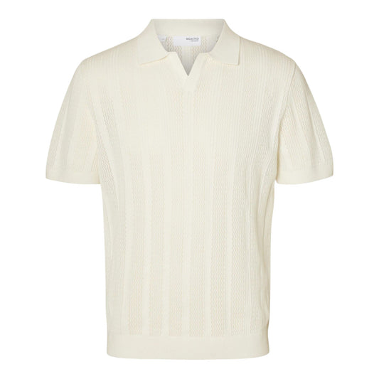 Selected Homme Knit Crochet Polo - Egret - Polo di Selected Homme | Francis Concept