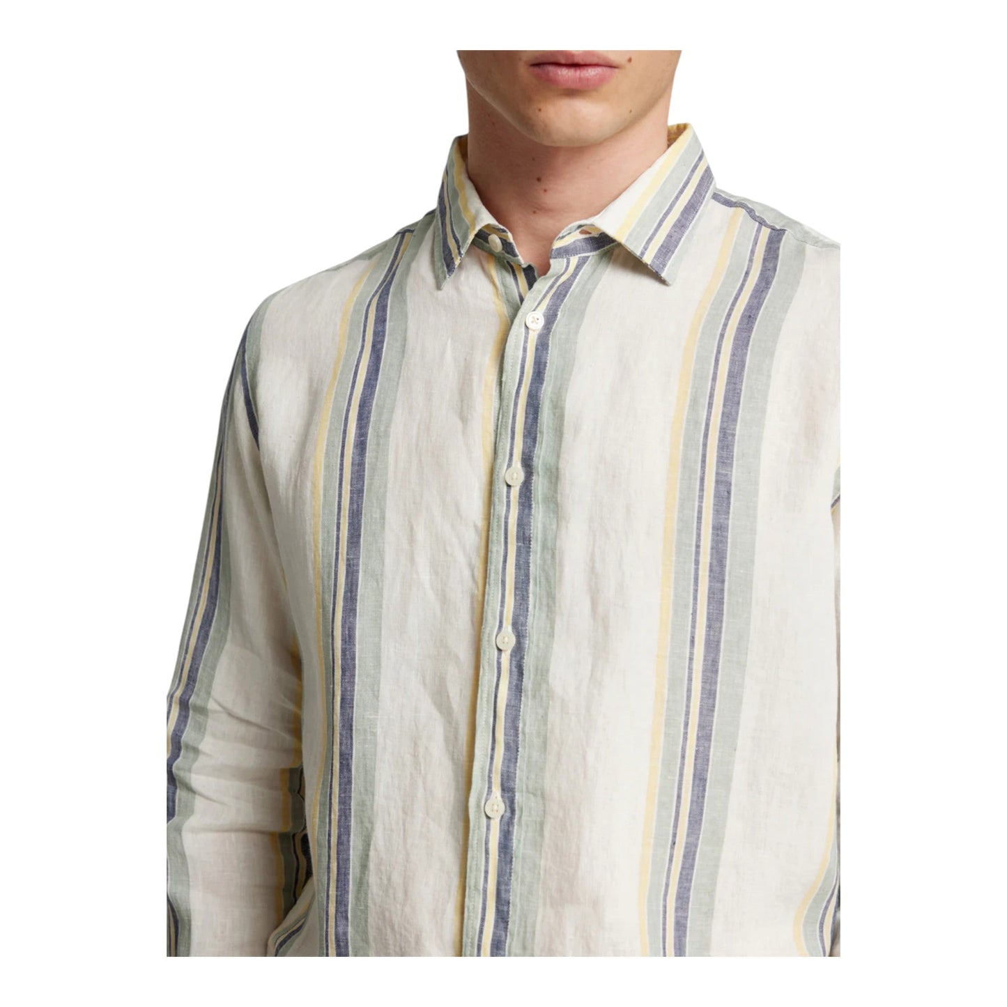 Selected Homme Reg Kylian Linen Ls Shirt - Egret/Multi Stripe - Camicie di Selected Homme | Francis Concept