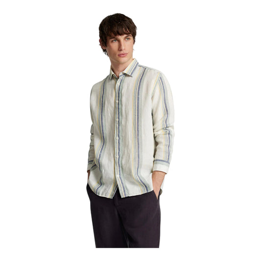 Selected Homme Reg Kylian Linen Ls Shirt - Egret/Multi Stripe - Camicie di Selected Homme | Francis Concept