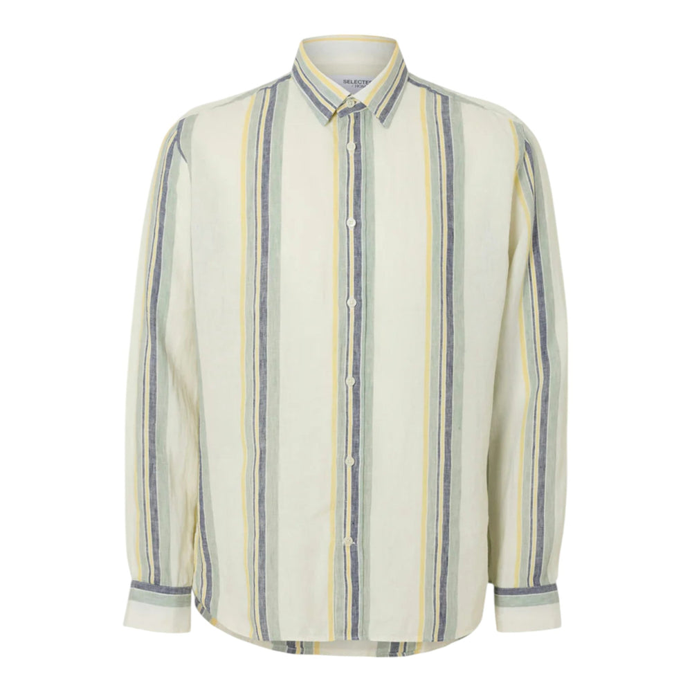 Selected Homme Reg Kylian Linen Ls Shirt - Egret/Multi Stripe - Camicie di Selected Homme | Francis Concept