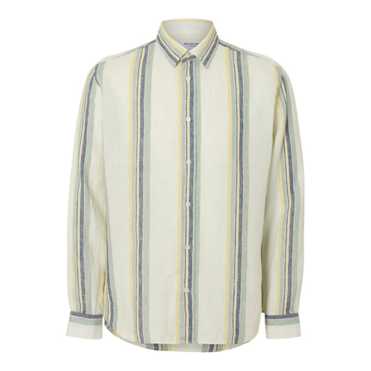 Selected Homme Reg Kylian Linen Ls Shirt - Egret/Multi Stripe - Camicie di Selected Homme | Francis Concept