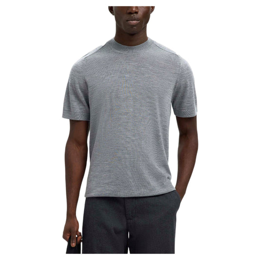 Selected Homme SS Knit Merino Crew Neck - Medium Grey Melange - T-Shirt di Selected Homme | Francis Concept