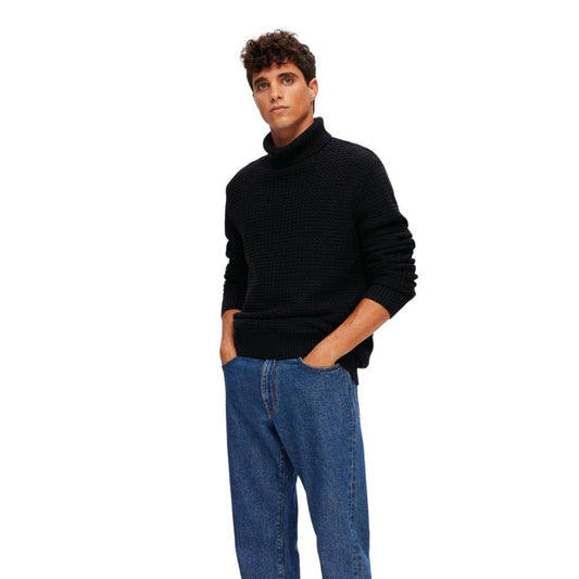 Selected Ls Knit Structure Roll Neck - Black - Maglieria di Selected | Francis Concept