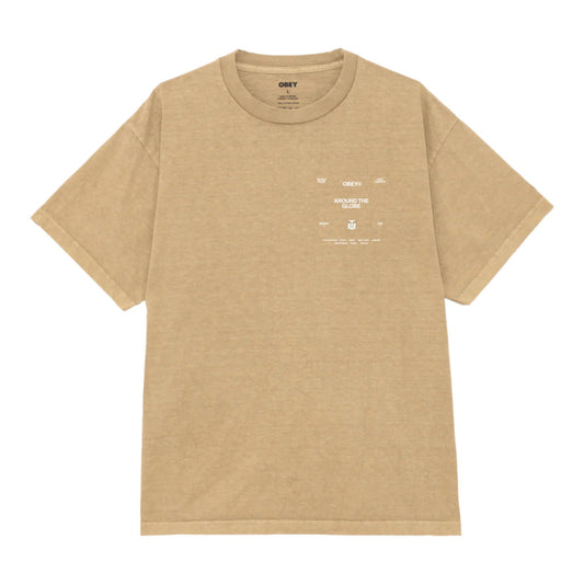 T-Shirt Obey Around The Globe Tee - Pigment Light Khaki - T-Shirt di Obey | Francis Concept