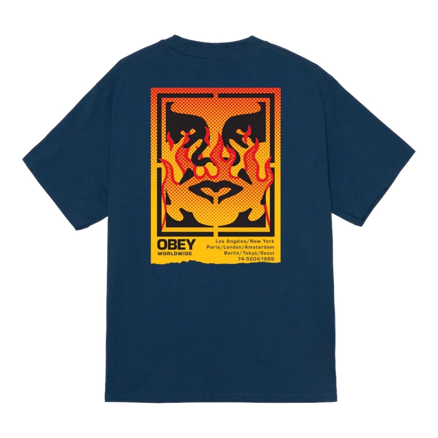 T-Shirt Obey Icon Stencil Flame Tee - Harbour Blue - T-Shirt di Obey | Francis Concept