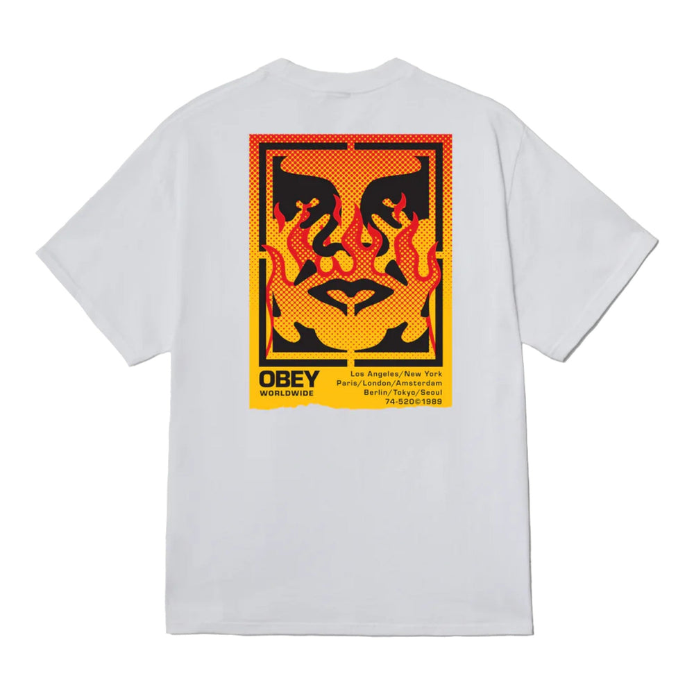 T-Shirt Obey Icon Stencil Flame Tee - White - T-Shirt di Obey | Francis Concept