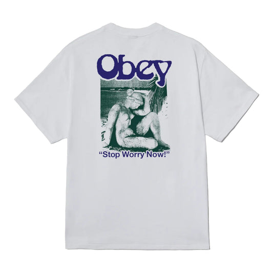 T-Shirt Obey Stop Worry Now Tee - White - T-Shirt di Obey | Francis Concept