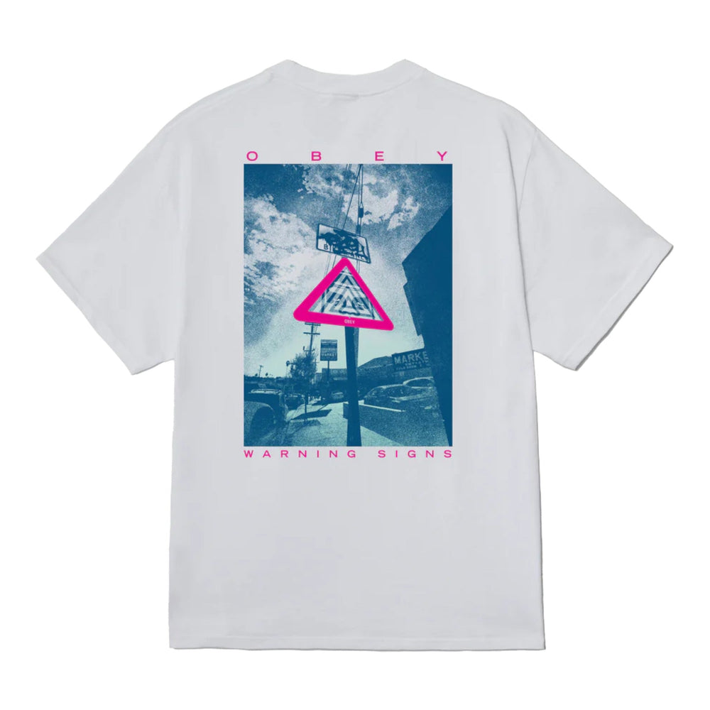 T-Shirt Obey Warning Sign Tee - White - T-Shirt di Obey | Francis Concept