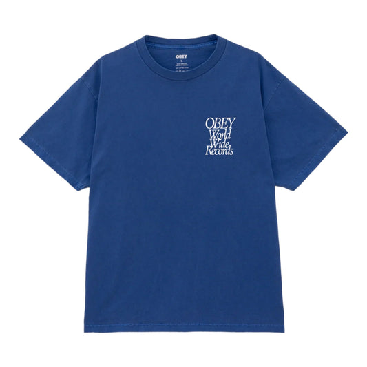 T-Shirt Obey Worldwide Records Tee - Pigment Electric Indigo - T-Shirt di Obey | Francis Concept
