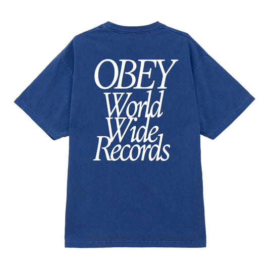 T-Shirt Obey Worldwide Records Tee - Pigment Electric Indigo - T-Shirt di Obey | Francis Concept