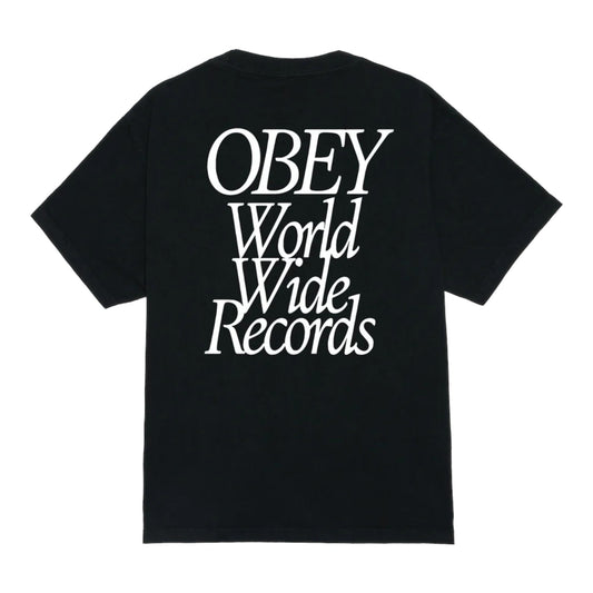 T-Shirt Obey Worldwide Records Tee - Pigment True Vintage Black - T-Shirt di Obey | Francis Concept