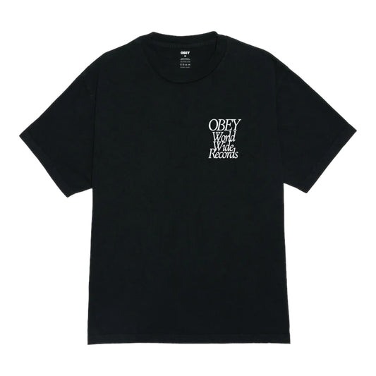 T-Shirt Obey Worldwide Records Tee - Pigment True Vintage Black - T-Shirt di Obey | Francis Concept