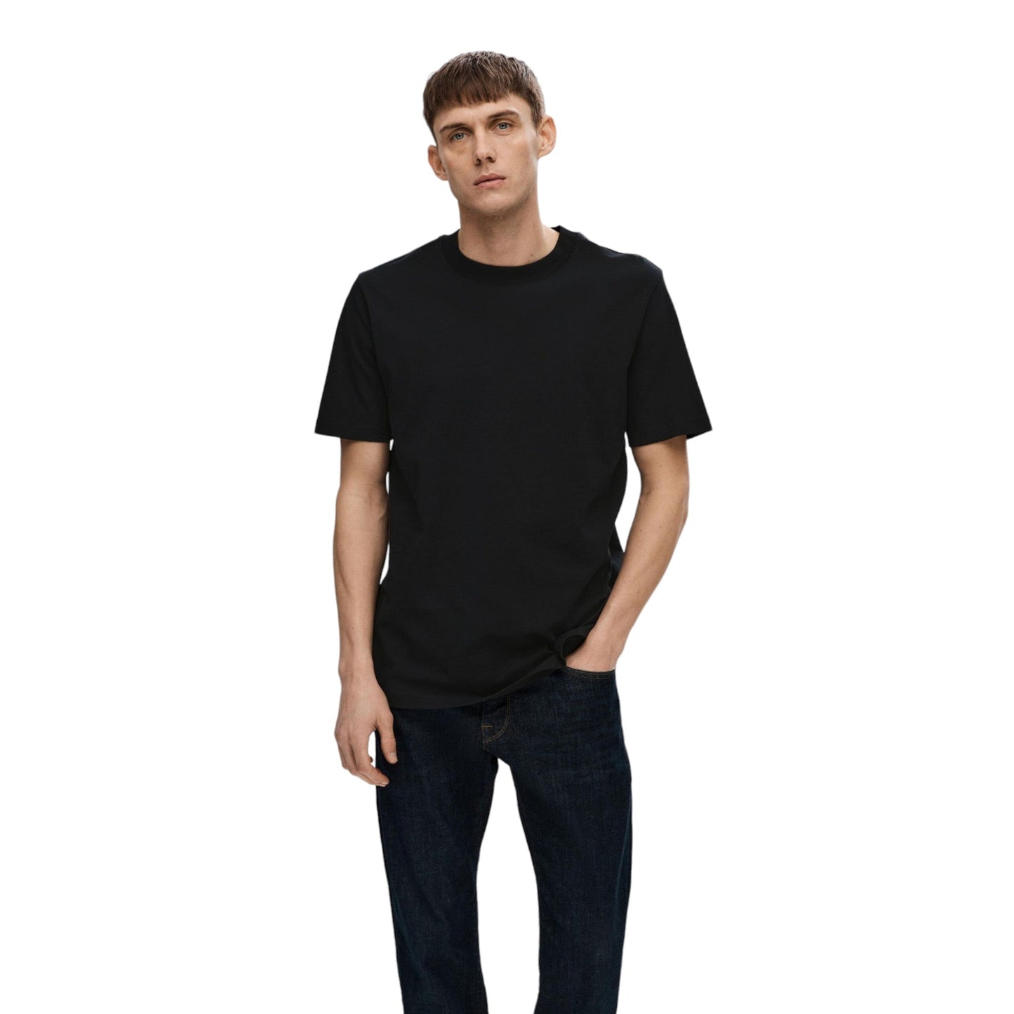 T-Shirt Selected Homme Relaxed Neck Tee - Black - T-Shirt di Selected | Francis Concept