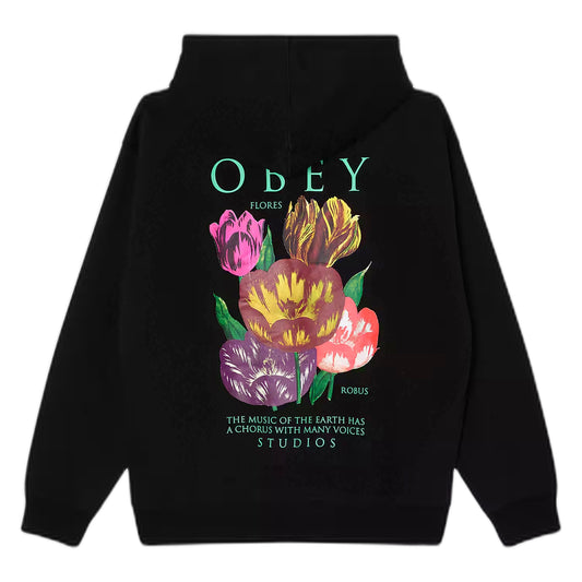 Felpa Obey Flores Robus Hood Fleece - Black