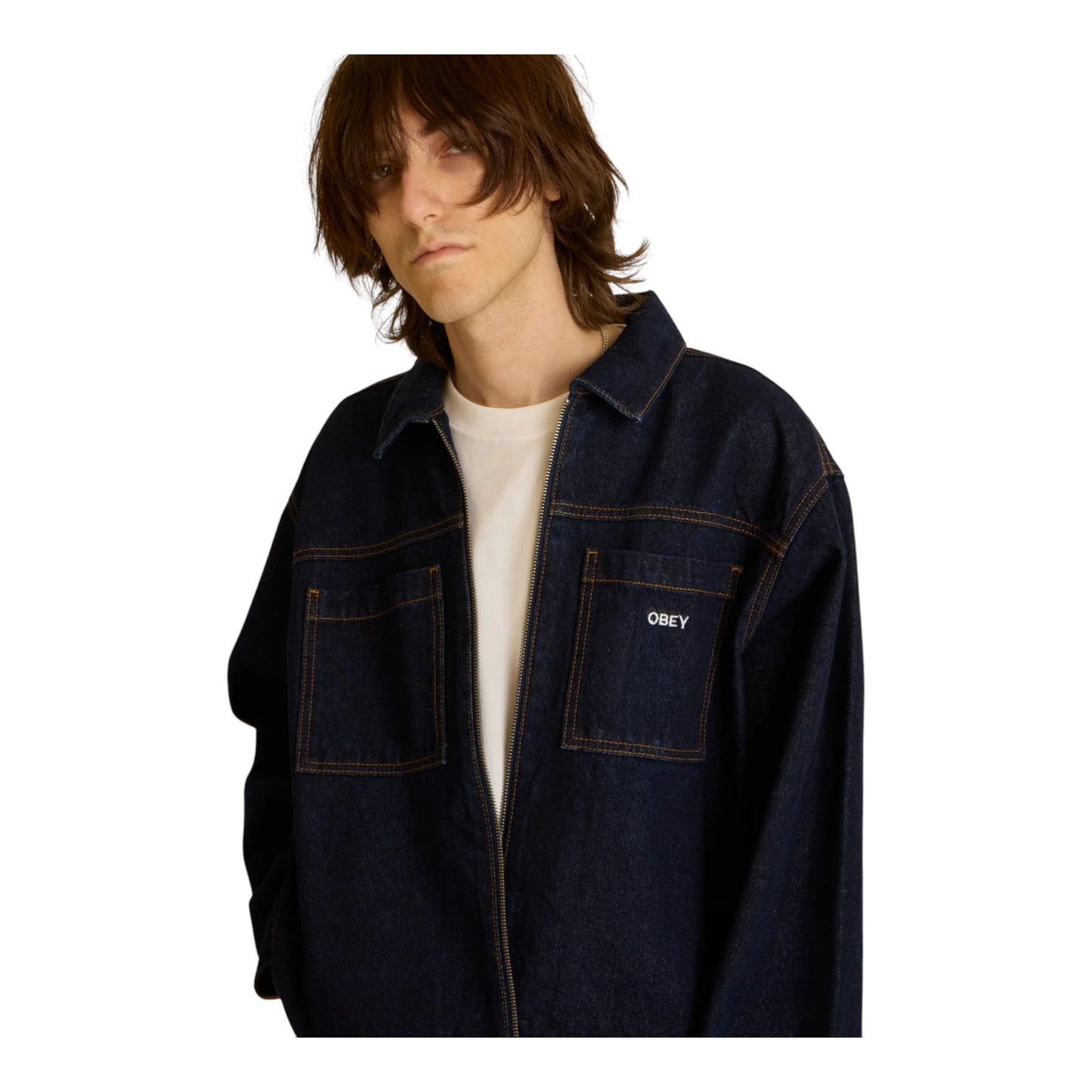 Giacca Obey Icon Hardwork Zip Up Jacket - Rinse Indigo