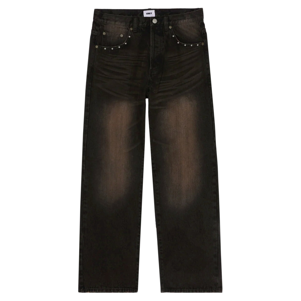 Jeans Obey Studded Boxcar Straight Leg Denim - Black Rust Wash