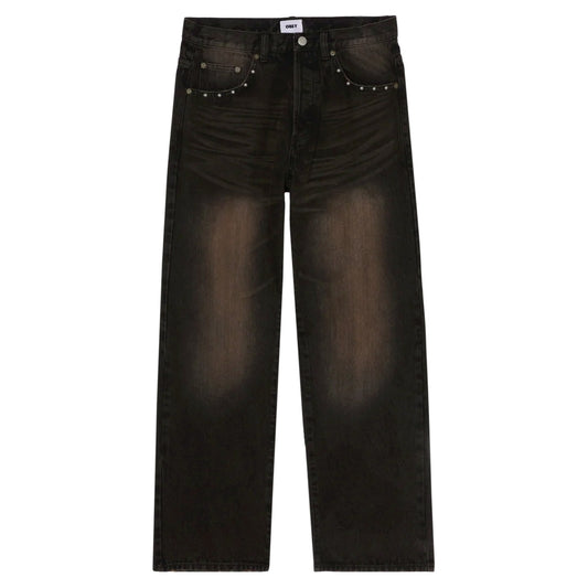 Jeans Obey Studded Boxcar Straight Leg Denim - Black Rust Wash