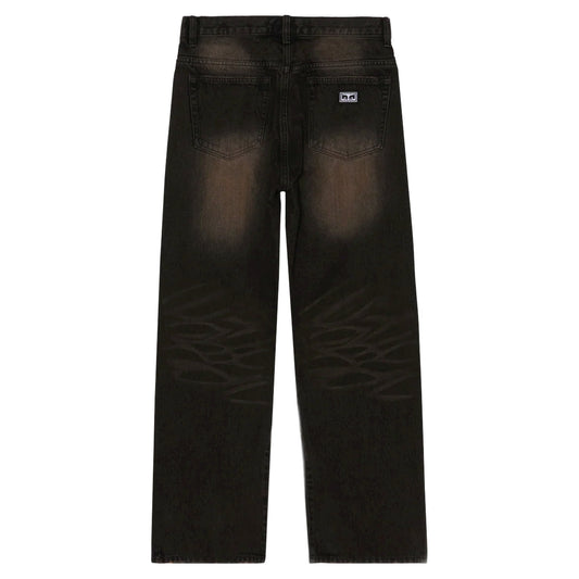 Jeans Obey Studded Boxcar Straight Leg Denim - Black Rust Wash