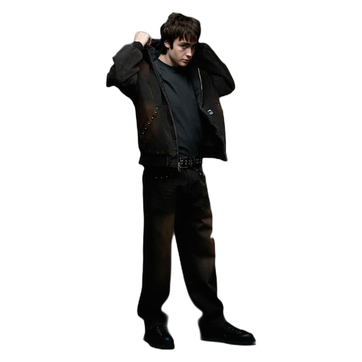 Jeans Obey Studded Boxcar Straight Leg Denim - Black Rust Wash