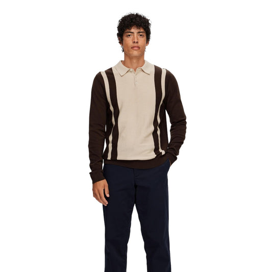 Selected Homme Slhmattis LS Knit Polo B - Chocolate
