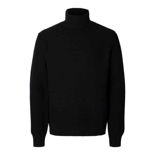Selected Ls Knit Structure Roll Neck - Black