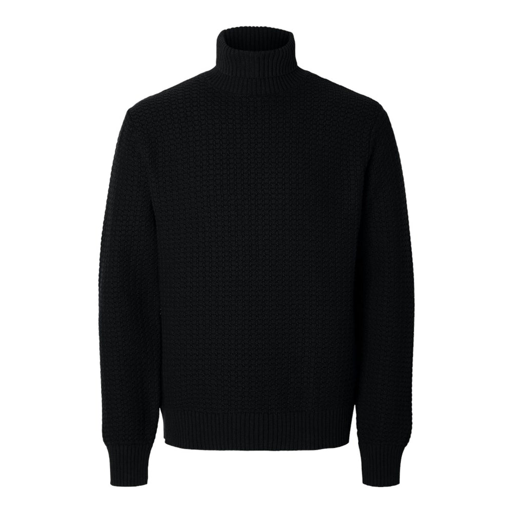 Selected Ls Knit Structure Roll Neck - Black Francis Concept